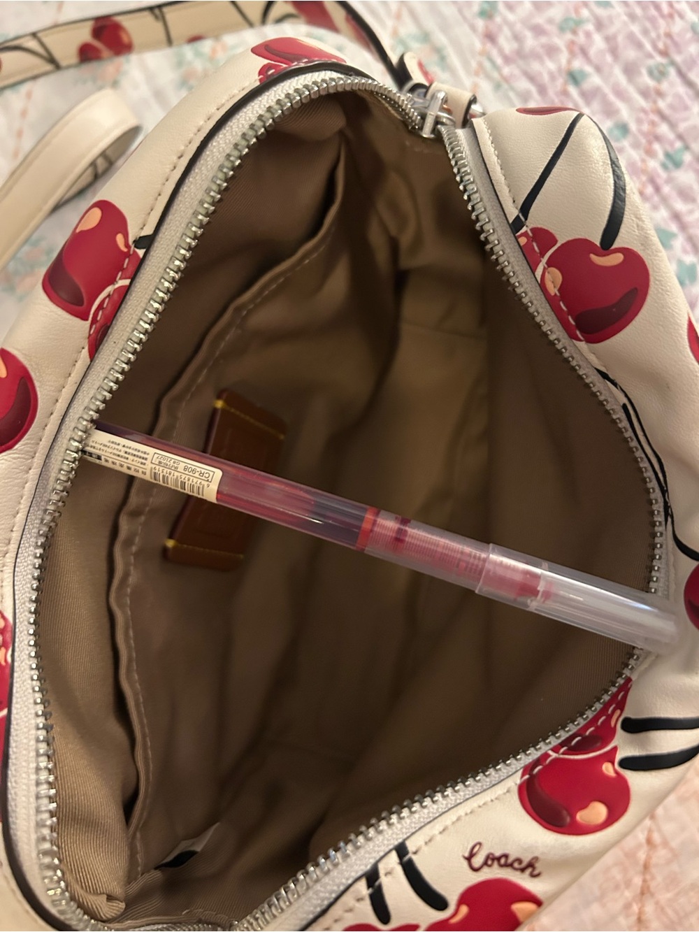 COACH Jamie Camera Bag With Cherry Print In Smooth Leather In Chalk Colorway GUC - Picture 10 of 13
